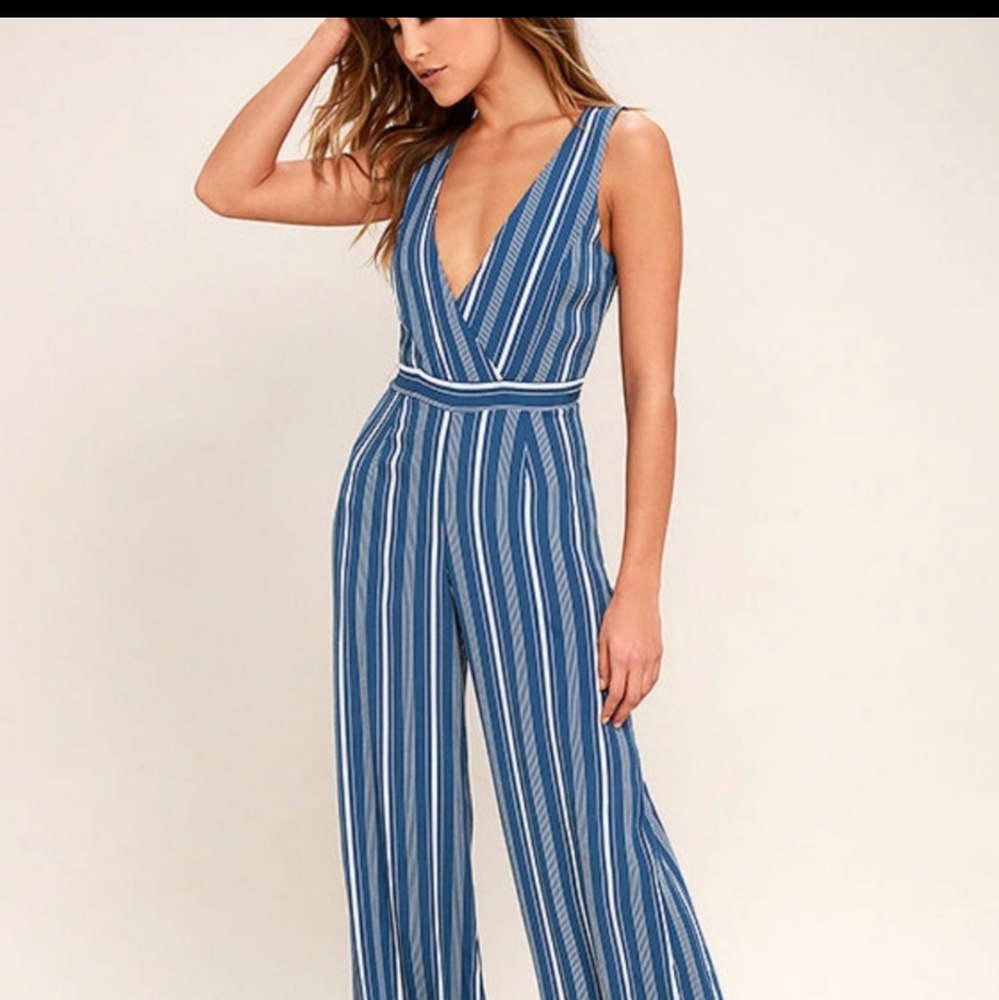 Lulu's Blue and White Striped Jumpsuit